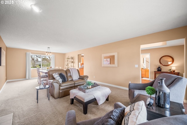 living room featuring baseboards and carpet flooring