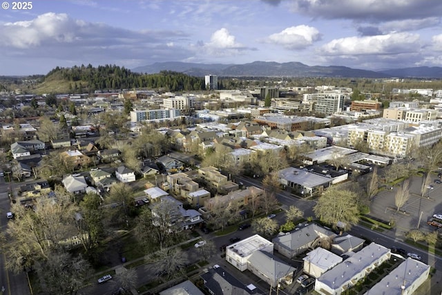 bird's eye view with a mountain view