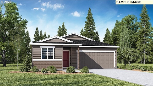 view of front of home featuring a garage and a front yard