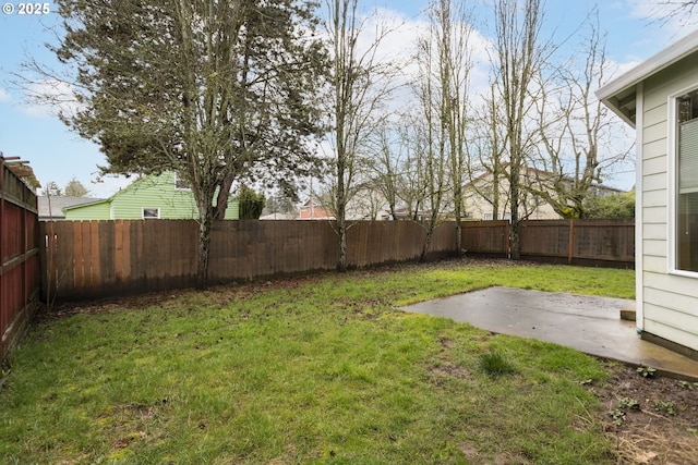 view of yard with a patio area and a fenced backyard