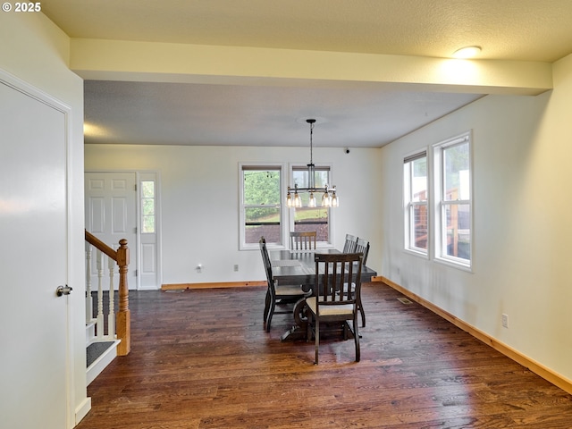 dining area with stairway, dark wood finished floors, and a wealth of natural light