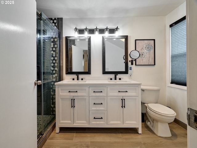 23860 S Beavercreek Rd, Beavercreek, OR 97004 - full bath featuring a shower stall, double vanity, and wood tiled floors