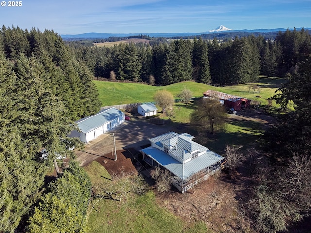 aerial view with a mountain view and a view of trees