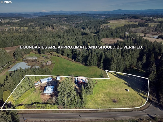 bird's eye view featuring a mountain view and a view of trees