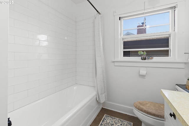 1937 SE Knight St, Portland, OR 97202 - bathroom with toilet, vanity, baseboards, and shower / bath combo