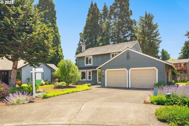 21456 SW 90th Ct, Tualatin, OR 97062 - traditional-style home featuring an attached garage, driveway, and a chimney