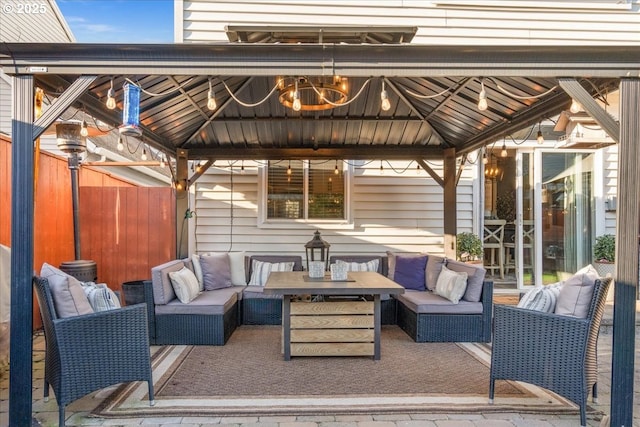 view of patio with a gazebo and an outdoor hangout area