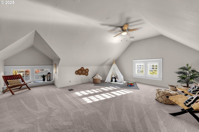 3136 NE 41st Ave, Portland, OR 97212 - game room featuring lofted ceiling, carpet floors, and ceiling fan