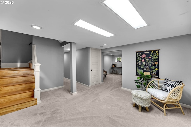 3136 NE 41st Ave, Portland, OR 97212 - living area featuring carpet floors, stairway, baseboards, and recessed lighting