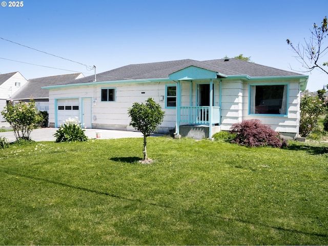 single story home with a garage and a front yard