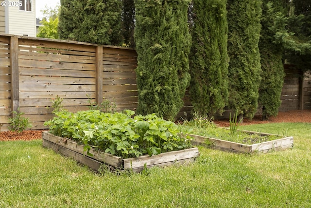 view of yard with fence and a vegetable garden
