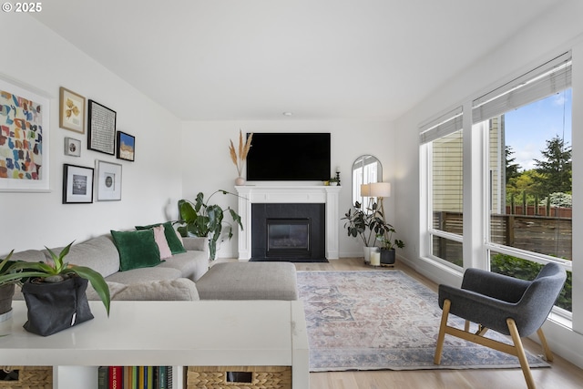 21890 SW 106th Ave, Tualatin, OR 97062 - living area featuring wood finished floors and a fireplace with flush hearth