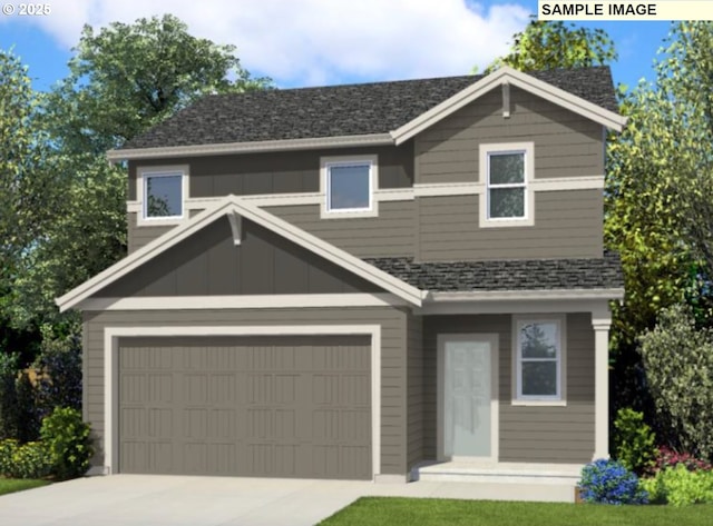 8809 S 3rd St Unit 35, Ridgefield, WA 98642 - view of front of property featuring concrete driveway, roof with shingles, and board and batten siding