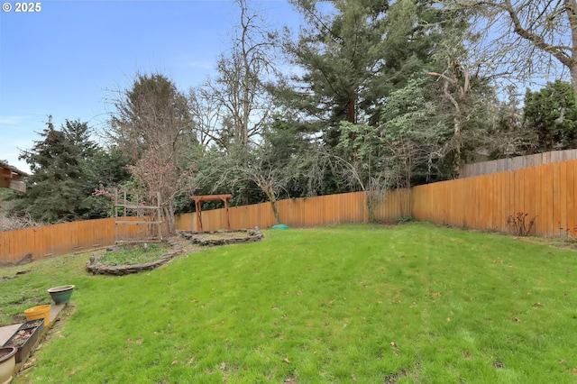 view of yard with a fenced backyard