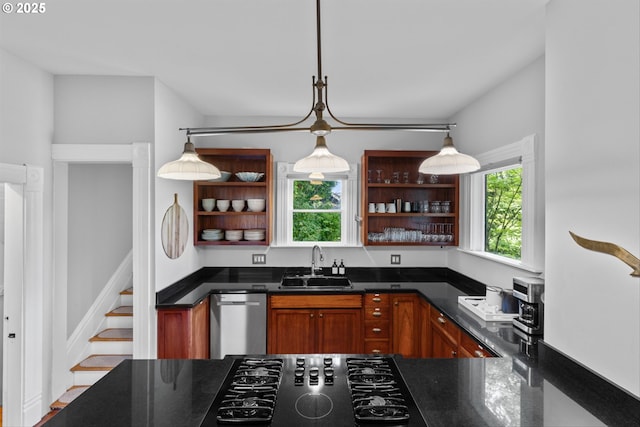 2325 A St, Forest Grove, OR 97116 - kitchen featuring a sink, open shelves, black gas cooktop, and stainless steel dishwasher