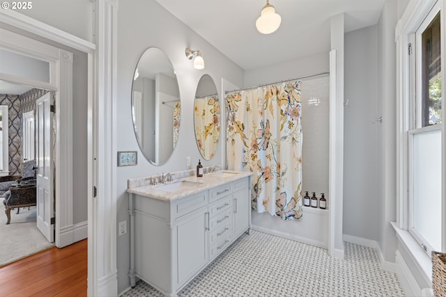 2325 A St, Forest Grove, OR 97116 - full bath with double vanity, curtained shower, and baseboards