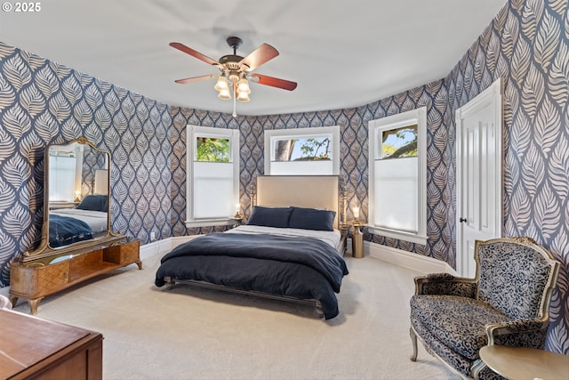 2325 A St, Forest Grove, OR 97116 - bedroom with wallpapered walls, carpet flooring, a ceiling fan, and baseboards