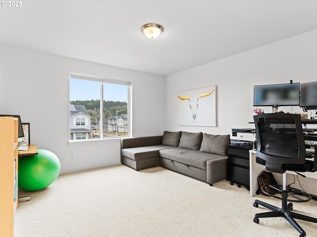 view of carpeted home office