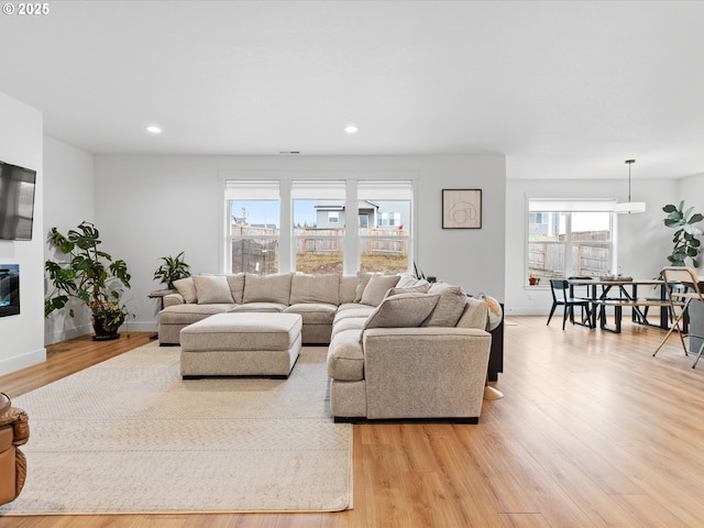 living room with light hardwood / wood-style floors