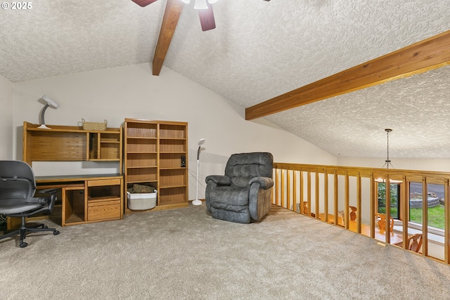 14216 NE 346th St, Battle Ground, WA 98604 - carpeted home office featuring a ceiling fan and a textured ceiling