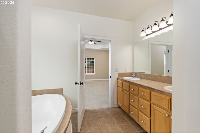 115 Duane Ct, Myrtle Creek, OR 97457 - full bathroom with double vanity, tile patterned flooring, a bath, and ceiling fan