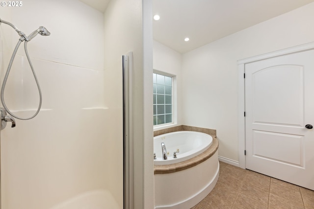 115 Duane Ct, Myrtle Creek, OR 97457 - full bath featuring a shower stall, a garden tub, recessed lighting, and tile patterned floors
