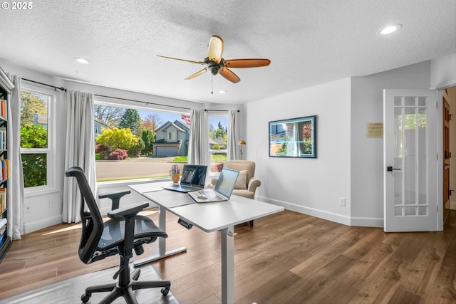 1433 SE 49th Ct, Hillsboro, OR 97123 - office space featuring ceiling fan, a textured ceiling, recessed lighting, baseboards, and wood finished floors