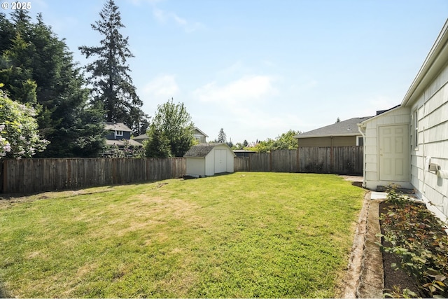 view of yard with a storage unit and an outbuilding