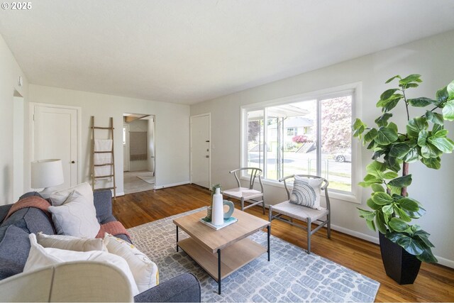 living room featuring baseboards and wood finished floors