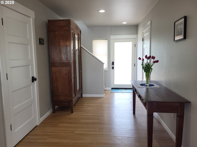 23538 NW Saint Helens Rd Unit S5, Portland, OR 97231 - foyer featuring light wood-style flooring, baseboards, recessed lighting, and stairs