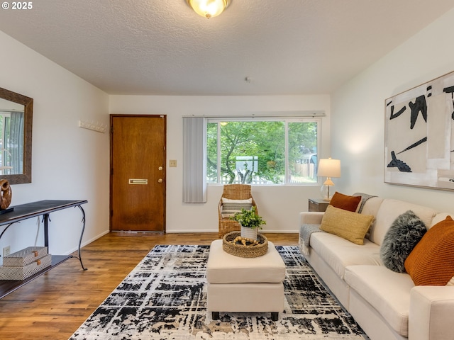 living area featuring wood finished floors and baseboards