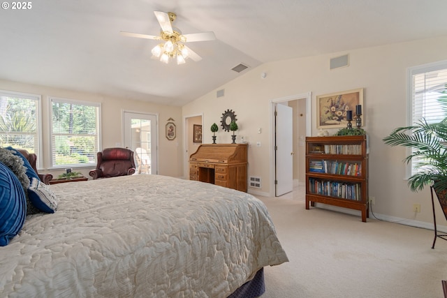 27023 Petzold Rd, Eugene, OR 97402 - bedroom with vaulted ceiling, light colored carpet, and ceiling fan