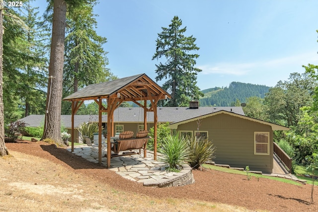 27023 Petzold Rd, Eugene, OR 97402 - view of yard featuring a gazebo, a patio, and a mountain view