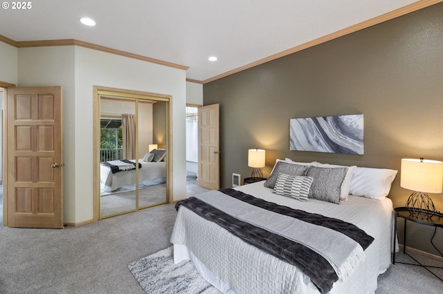 1249 Crenshaw Rd, Eugene, OR 97401 - carpeted bedroom featuring crown molding, recessed lighting, a closet, and baseboards