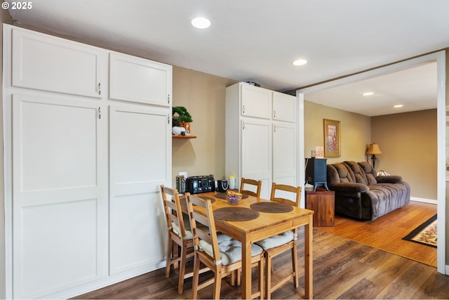 9819 SE Knight St, Portland, OR 97266 - dining area with dark wood-type flooring and recessed lighting