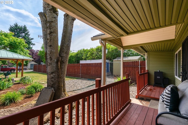 9819 SE Knight St, Portland, OR 97266 - wooden deck with a fenced backyard and a gazebo