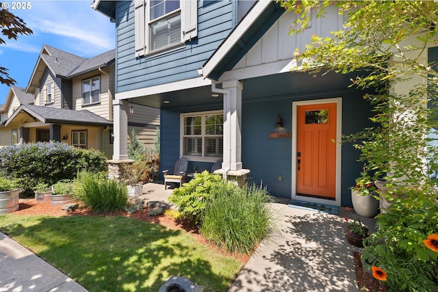 14665 Catalpa Way, Oregon City, OR 97045 - property entrance featuring a porch and board and batten siding