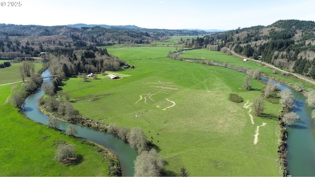 471 Barr Rd, Grays River, WA 98621 - bird's eye view featuring a water and mountain view and a rural view