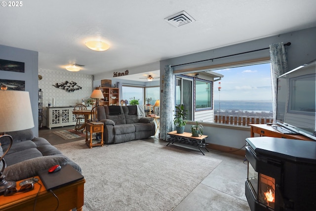 living room featuring ceiling fan