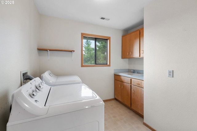 2305 Chickadee Ct, West Linn, OR 97068 - laundry room with washing machine and dryer, cabinet space, baseboards, and light floors