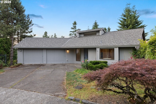 2305 Chickadee Ct, West Linn, OR 97068 - mid-century inspired home with driveway, an attached garage, a chimney, and roof with shingles