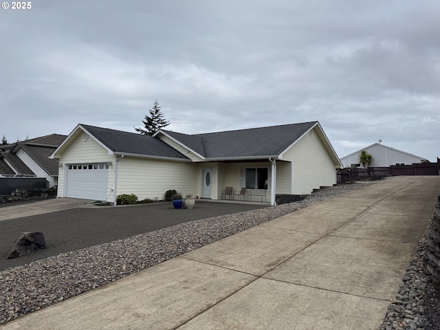 single story home with a garage