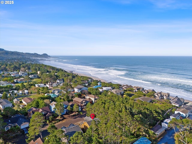 aerial view with a water view and a residential view