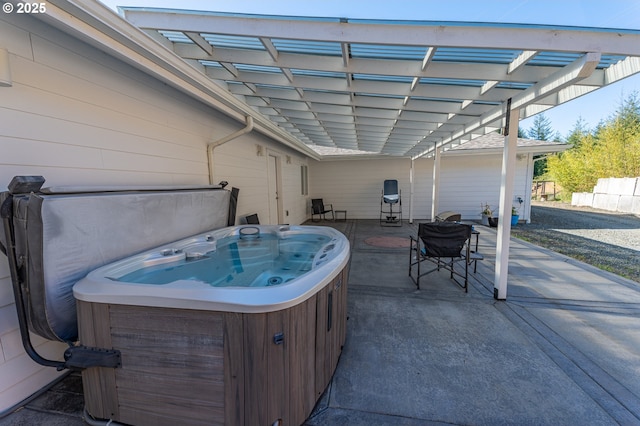 view of patio featuring a hot tub