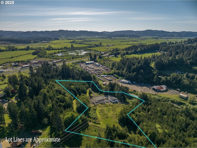 aerial view of property's location with a mountain backdrop and property parcel outlined
