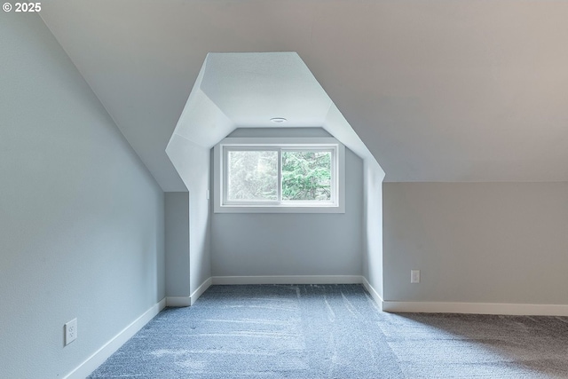 additional living space with carpet, baseboards, and vaulted ceiling