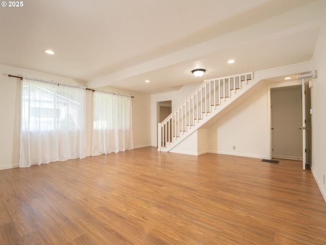 3511 SW Coronado St, Portland, OR 97219 - unfurnished living room featuring stairway, recessed lighting, and light wood finished floors