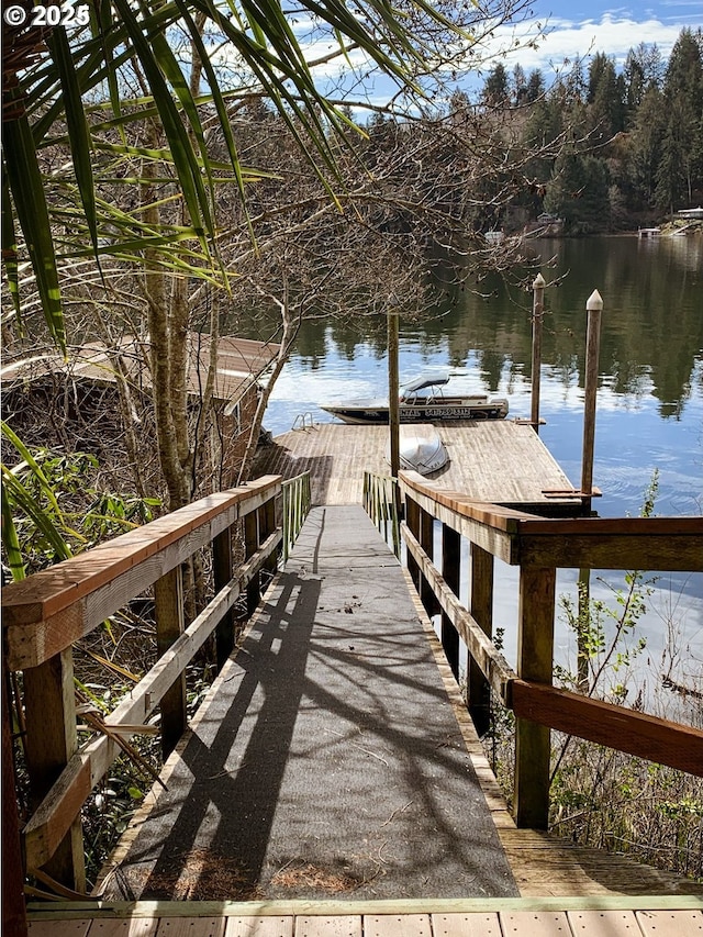 view of dock with a water view