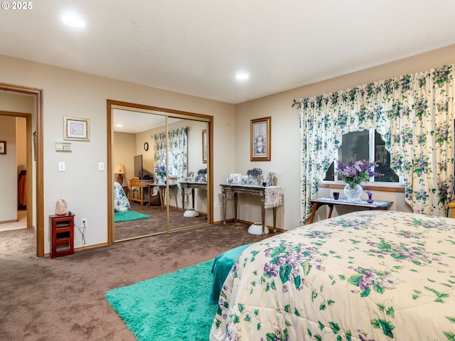 carpeted bedroom with a closet