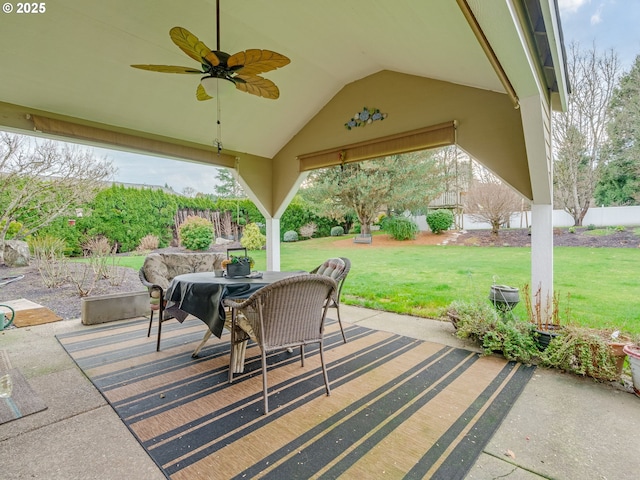 view of patio featuring ceiling fan